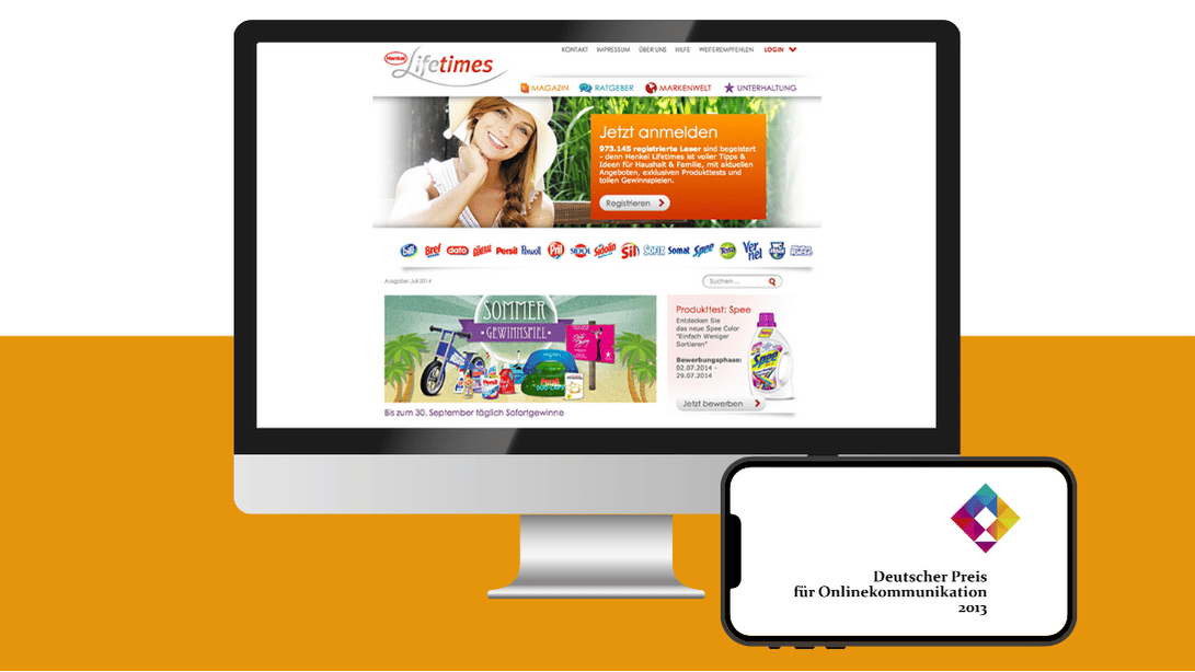 Collage mit Monitoren, die die Auszeichnung eines Online-Verbraucherportals zeigen