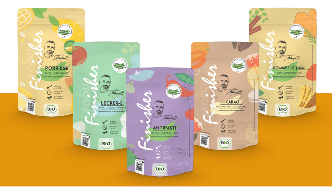 Collage mit Produktverpackungen der Food Finisher Spices