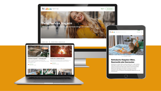 Collage von Monitoren, die ein Online Magazin zeigen