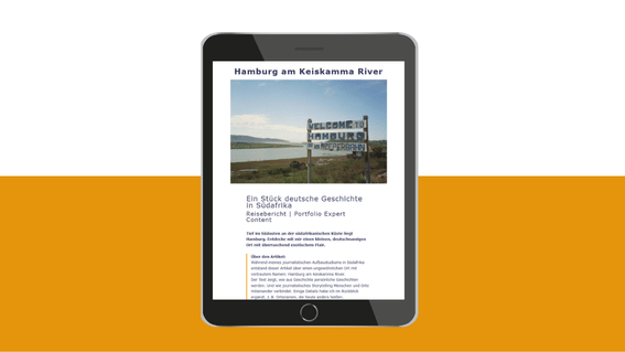 Tablet mit Reisebericht Hamburg am Keiskamma River